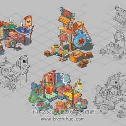 51個(gè)Q版游戲?qū)毾鋽偽辉?2D場(chǎng)景游戲場(chǎng)景物件線稿