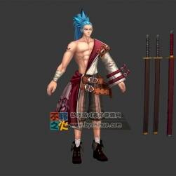 壯漢 藍(lán)發(fā) 日本武士 浪人模型