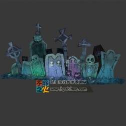 卡通萬(wàn)圣節(jié)墓地模型