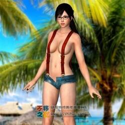 性感清涼背帶褲御姐 3D模型