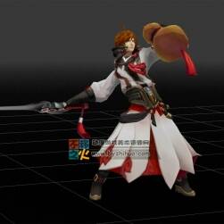王者榮耀 李白 帶跑步+飲酒舞劍動作 3dmax模型