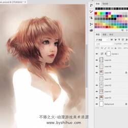 短發(fā)美女插畫PSD分層源文件帶一個筆刷