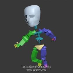 Q版游戲角色骨骼出場(chǎng)動(dòng)作3DMax模型下載