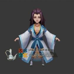 卡通 少年 李白  酒壺 模型