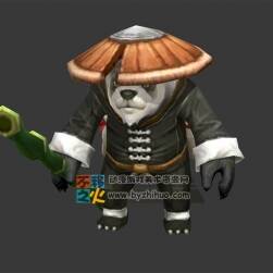 熊貓 人 村民 斗笠 竹竿 模型