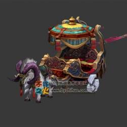 拉著龍輦車的羊角獸 Max模型 三邊面