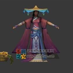 古裝 少女 村民 斗笠 模型