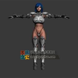 美女 少女 藍(lán)發(fā)女戰(zhàn)士T-pose模型