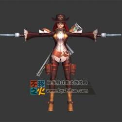 西部 女牛仔 槍手 T-pose模型