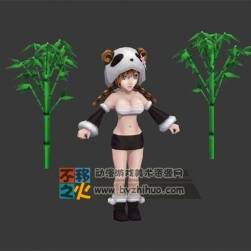 少女 熊貓 外觀 竹子 模型