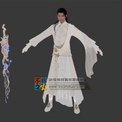 黑長(zhǎng)發(fā)古裝白衣美男子模型