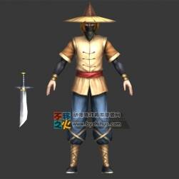 辮子 短刀 斗笠 男刺客模型