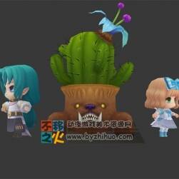 韓國Q版角色 少女 法師 仙人掌精模型
