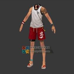 青年男體背心短褲人字拖模型