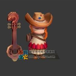 牛仔 琴 斗篷 少女 模型