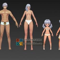 精品玄幻主角 男女青年小孩3dmax素體模型