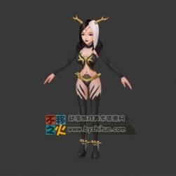 黑白 鹿角 少女 模型