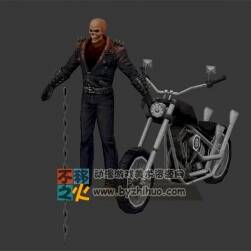 魔鬼 惡魔 骷髏 摩托車 模型