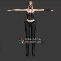 美女 金發(fā) 皮衣女郎T-pose模型