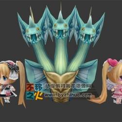 韓國Q版角色 可愛 蘿莉 三頭龍模型