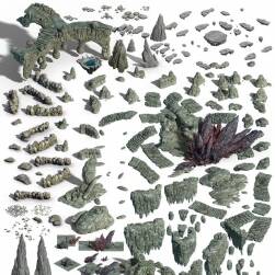 巖石帝國PSD 三渲二石頭/山石 2D場景拼接素材