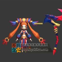 鹿角 少女 魔法 卡通 法杖 模型