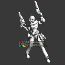 白模短發(fā)牛仔女雙槍手模型