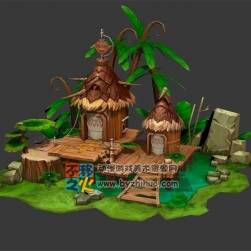 卡通部落草屋模型
