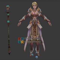 金色短發(fā)法杖女法師模型