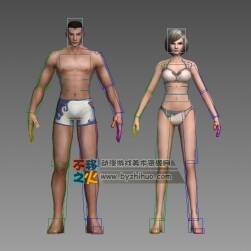 男女3dmax素體模型 帶綁定游戲模型