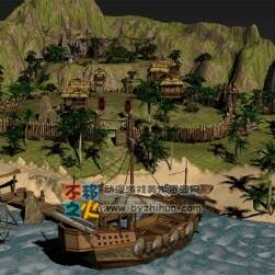 岸邊的營寨 古代場(chǎng)景模型